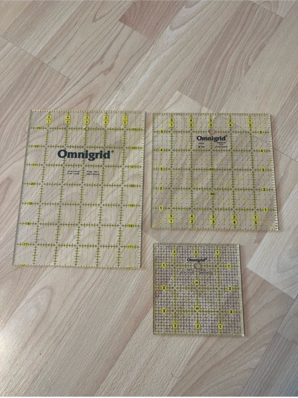 Omnigrid clear quilting rulers with high-visibility yellow markings